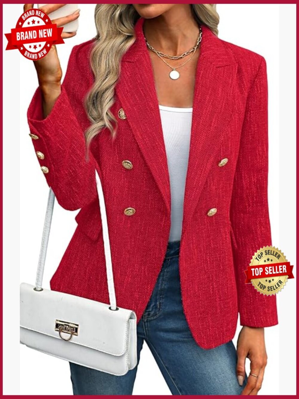 Double Breasted Tweed Blazer Business Casual Work Suit Jacket